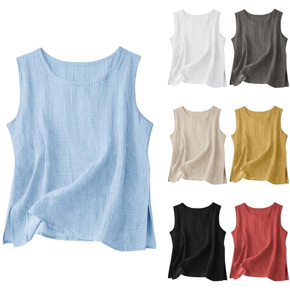 Wlynlyn Womens Tank Tops Loose Causal Sleeveless Summer Shirts Crewneck Solid Color Beach Camisole Tops