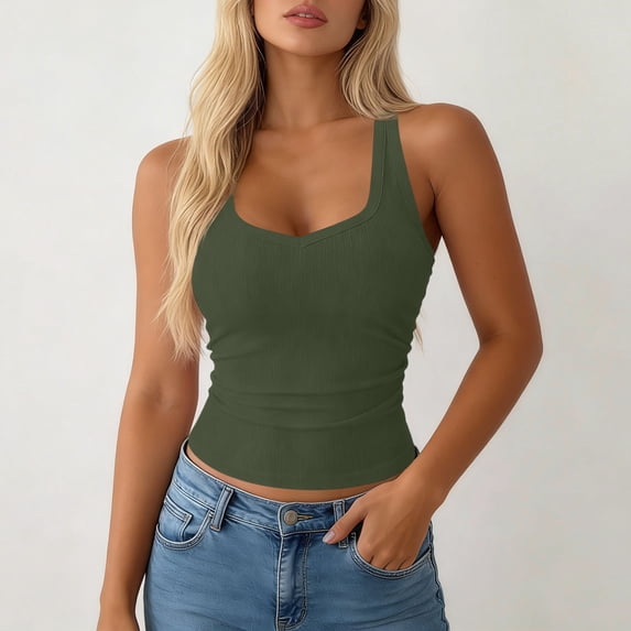 Wlynlyn Womens Tank Tops Sleeveless Ribbed Knit Going out Tops Scoop Neck Cami Shirts Slim Fitted Basic Tee Tops