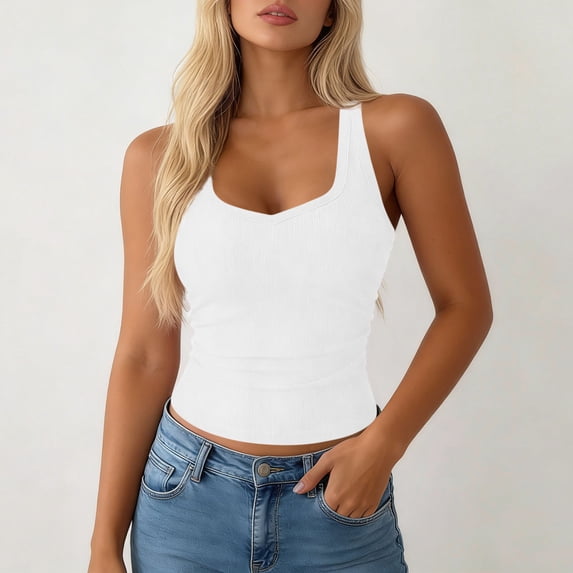 Wlynlyn Womens Tank Tops Sleeveless Ribbed Knit Going out Tops Scoop Neck Cami Shirts Slim Fitted Basic Tee Tops