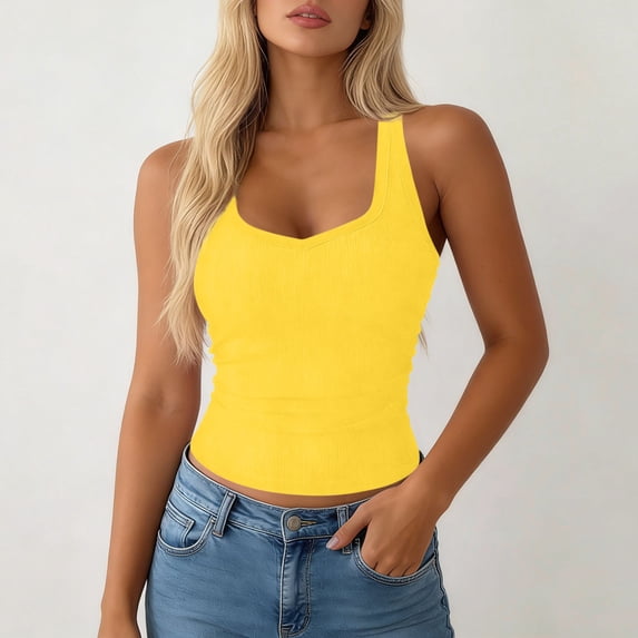 Wlynlyn Womens Tank Tops Sleeveless Ribbed Knit Going out Tops Scoop Neck Cami Shirts Slim Fitted Basic Tee Tops