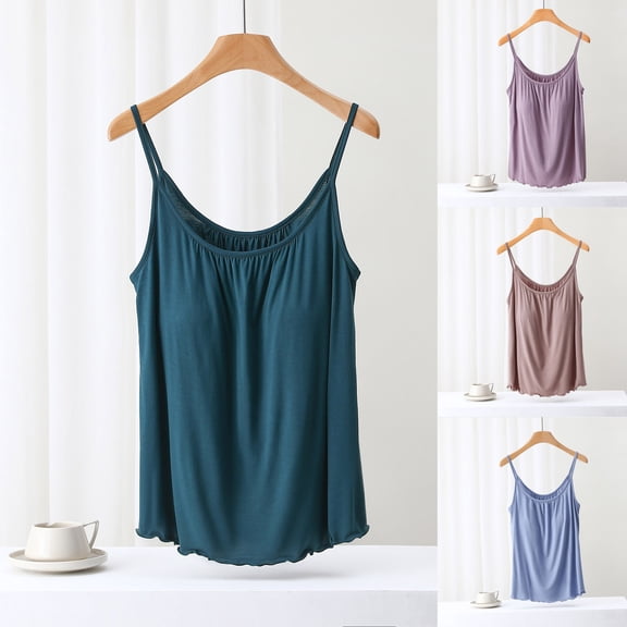 Wlynlyn Womens Tank Tops with Built in Bras Adjustable Spaghetti Strap Camisole Tops Basic Base Layer Cami Soft Undershirts