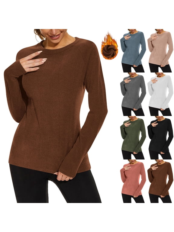 Womens Thermal Tops Long Sleeve Warm Shirts Fleece Lined Thin Undershirts Base Layer Soft Cold Weather Pullover