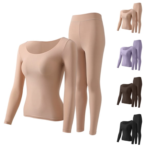 Wlynlyn Womens Thermal Underwear Sets Winter Warm Base Layer Long Johns Solid Color Tight Athletic Underwear Set