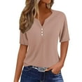 thumbnail image 1 of Wlynlyn Womens Tops Short Sleeve Shirts Button down V Neck T Shirts Plus Size Blouses Solid Color Tees, 1 of 5