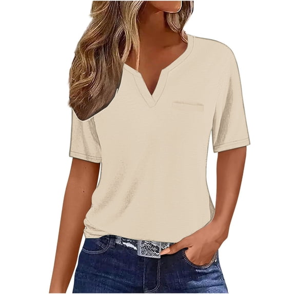 Wlynlyn Womens Tops Short Sleeve Shirts Button down V Neck T Shirts Plus Size Blouses Solid Color Tees