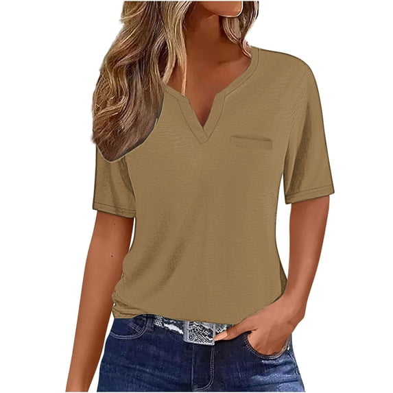 Wlynlyn Womens Tops Short Sleeve Shirts Button down V Neck T Shirts Plus Size Blouses Solid Color Tees