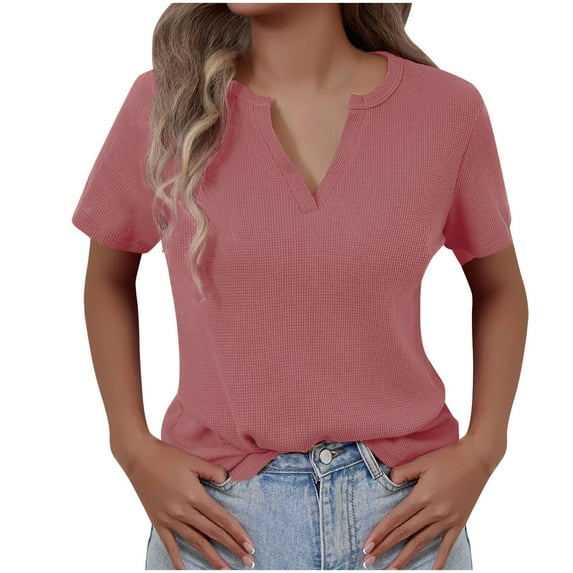 Wlynlyn Womens Tops Short Sleeve Shirts Casual V Neck T Shirts Solid Color Basic Tees Top Blouses XL