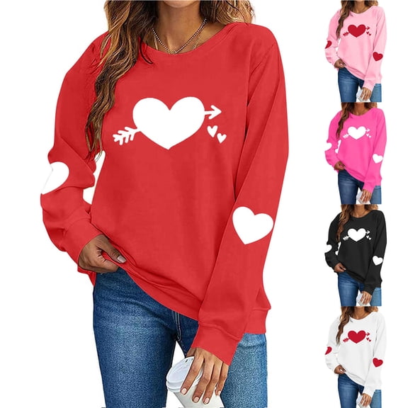 Wlynlyn Womens Valentines Sweatshirts Long Sleeve Heart Printed Pullover Shirts Casual Loose Crewneck Tee Tops