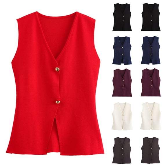 Wlynlyn Womens Vests Sleeveless Button down V Neck Loose Fitted Solid Going out Crop Tank Tops