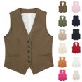 thumbnail image 1 of Wlynlyn Womens Vests V Neck Sleeveless Button down Solid Color Waistcoat Business Casual Dressy Vintage Tank Tops, 1 of 7