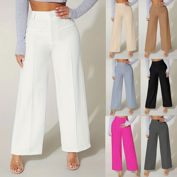 Wlynlyn Womens Wide Leg Dress Pants High Elastic Waisted Business Casual Pants Long Straight Work Trousers Suits Pants