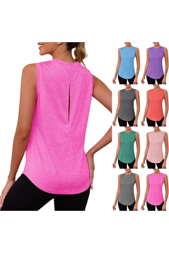 Womens Workout Tank Tops Sleeveless Loose Fitted Athletic Running Tennis Yoga Open Back Active Wear Tops