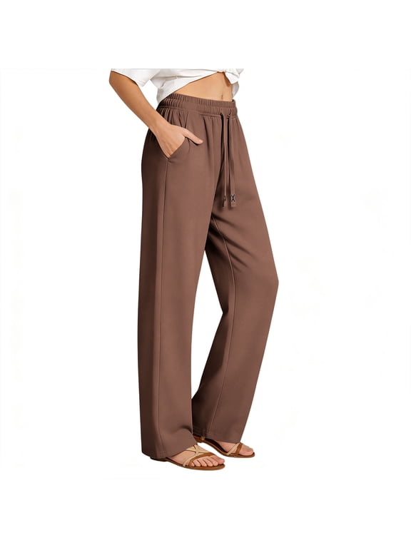 Womens Yoga Sports Pants Loose Casual Athletic Trousers Drawstring Straight Leg Elastic Waist Quick Dry Pants with Pockets