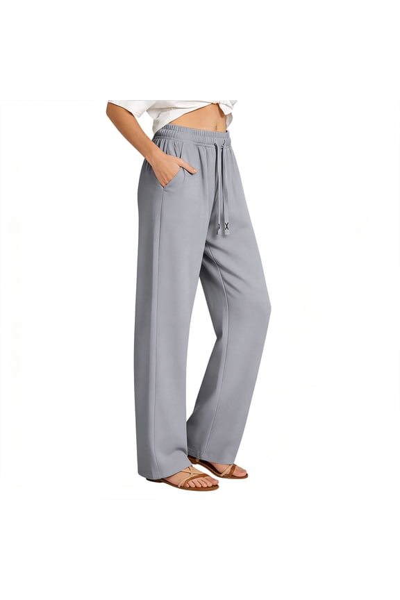 Womens Yoga Sports Pants Loose Casual Athletic Trousers Drawstring Straight Leg Elastic Waist Quick Dry Pants with Pockets