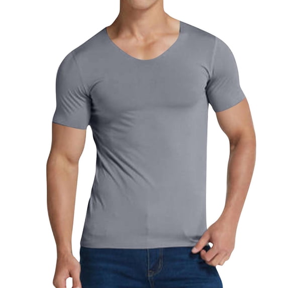 Wlynlyn Workout Tops for Men V Neck Tee Muscle Slim Fitted Undershirt Soft Low Cut Stretch Workout Tshirts