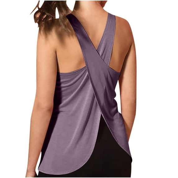 Wlynlyn Workout Tops for Women Cisscross Open Back Sleeveless Athletic Shirts Crewneck Yoga Gym Clothes Loose Fitted