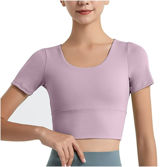 Wlynlyn Workout Tops for Women Short Sleeve Yoga Crop Tops Crewneck Athletic Running Gym Tights T Shirts