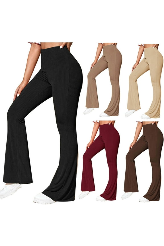 Yoga Pants Women High Waisted Flare Pants Stretchy Butt Lifting Bell Bottom Trousers Ribbed Knit Lounge Pants