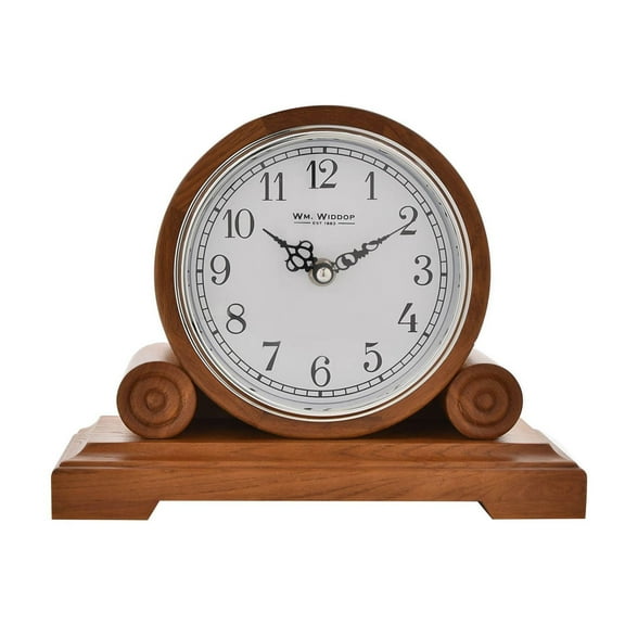 Wm. Widdop Duffle Shape Oak Finish Arabic Mantel Clock