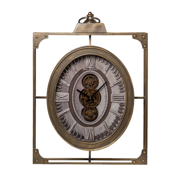 Wm.Widdop Square Wall Clock With Moving Gears & Metal Frame - 54cm x 80cm