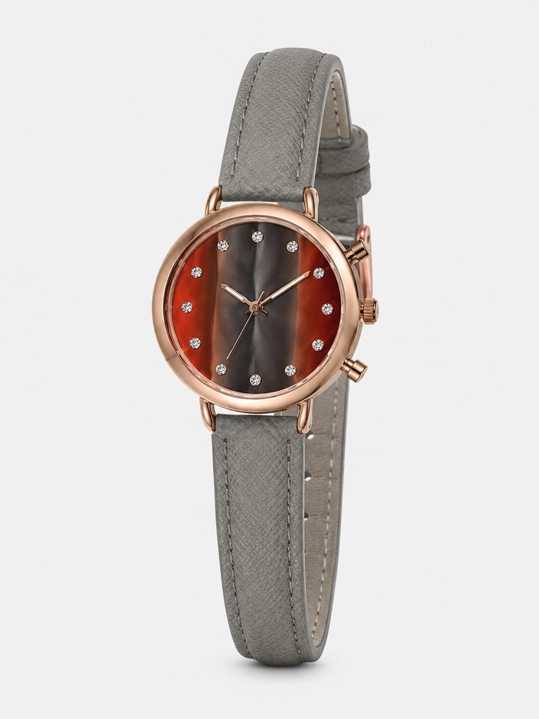 Rose Gold Plated Watch with Gray Ombre Dial 12 Stones PU Strap – WM2015013