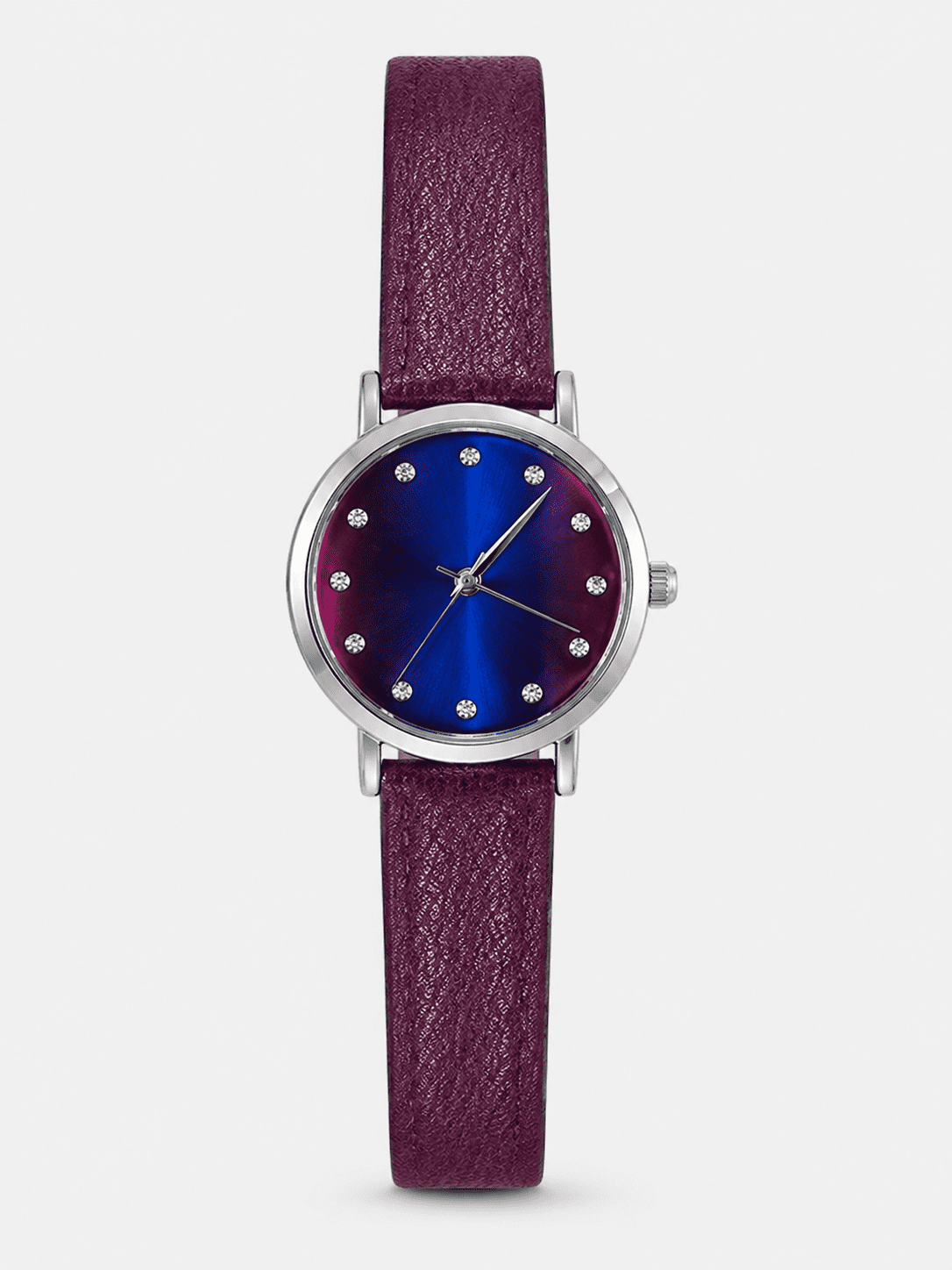 Silver Plated Watch with Purple Ombre Dial 12 Stones PU Strap – WM2015014