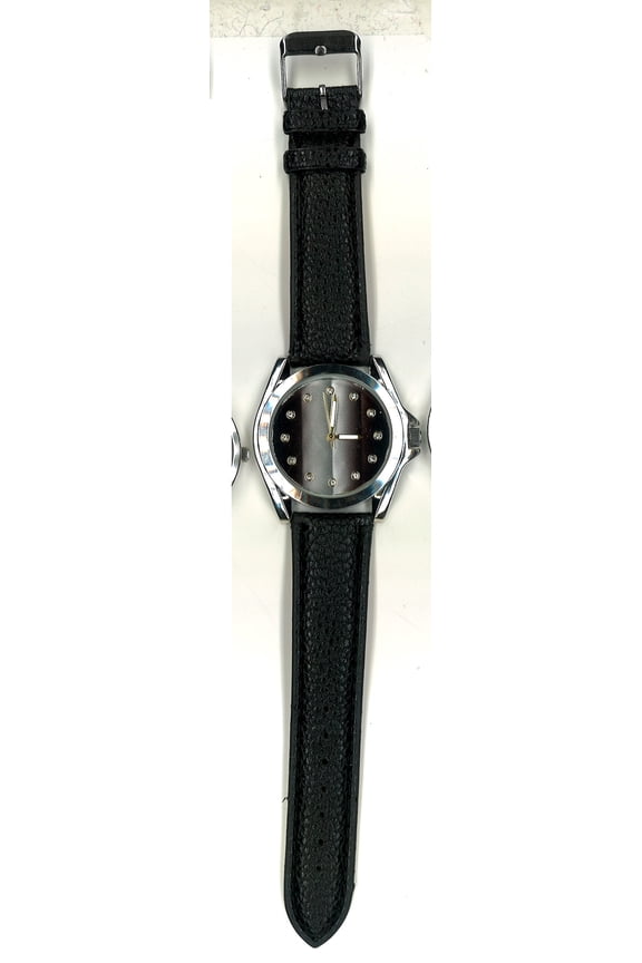 Silver Plated Watch with Black Ombre Dial 12 Stones PU Strap WM2015020