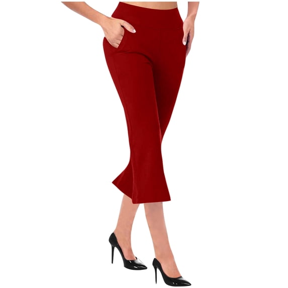 Wmens Capris Clearance Capris Leggings Dressy Elastic Waist Pocket Cropped Pants Casual Flare Trousers