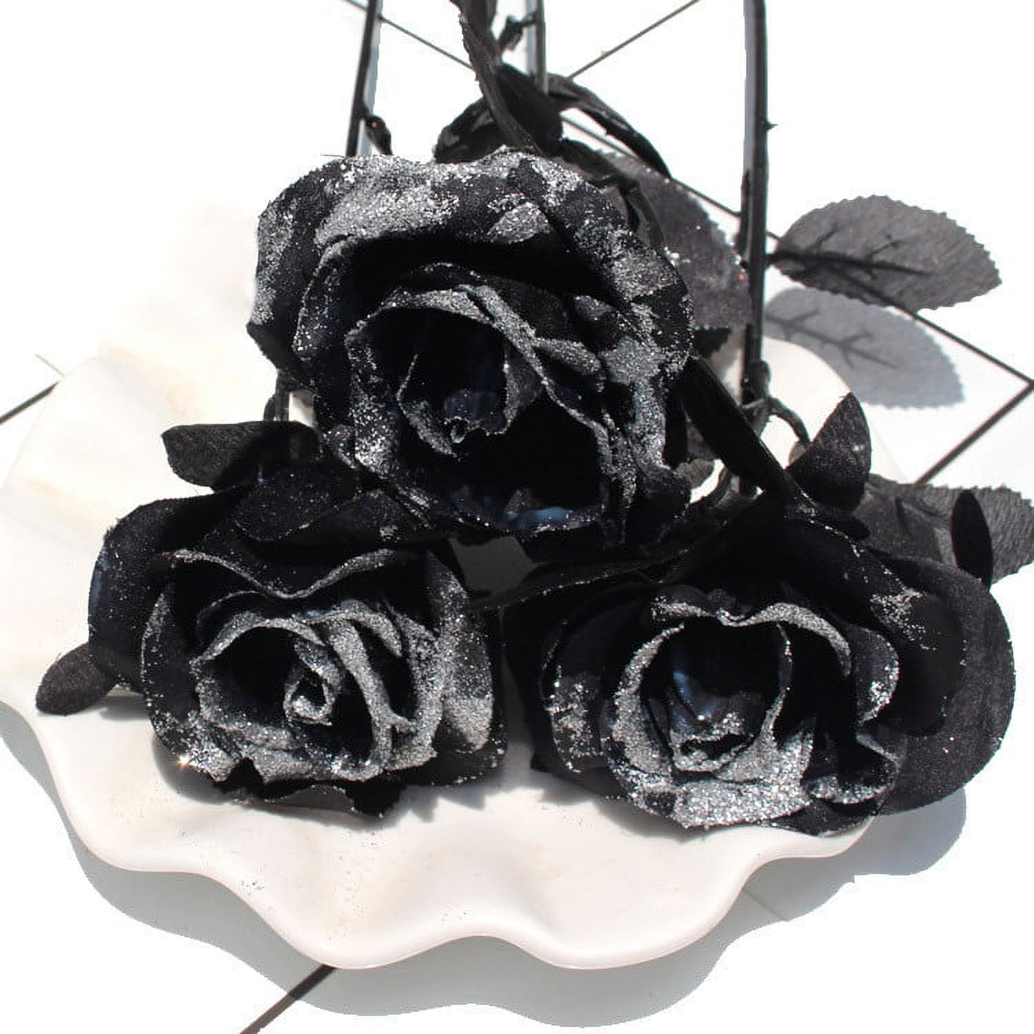 Wmhsylg 15.3inch Artificial Flowers Black Rose Fake Flowers Home