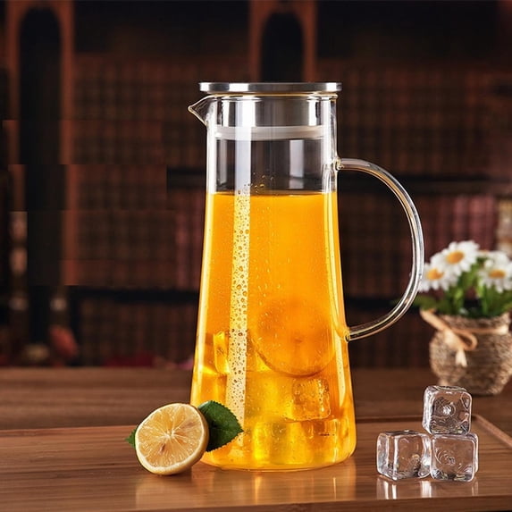 Wmhsylg Glass&Bottle Glass Pitcher with Lid Glass Carafe with Handle and Spout Iced Tea Glass Pitcher Heat Glass Water Glass Jug Pitcher for Fridge Lemonade Hot Cold Water Clear
