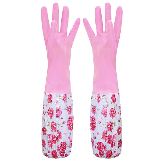 Wmhsylg Rubber Latex Water-proof Dishwashing Gloves Medium Long Cuff Flock Lining Household Cleaning Gloves Apron Sleeve Extra Offer