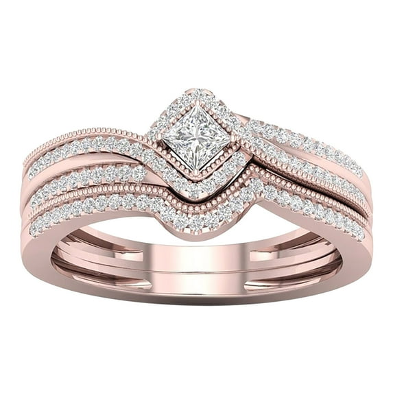 Wmkox8yii 2Pcs Rhinestone Rings Set for Women,Women Stackable Eternity Ring Wedding Bands,Square Cubic Zirconia Engagement Rhinestone Rings for Women,Valentine's Day Gifts for Her