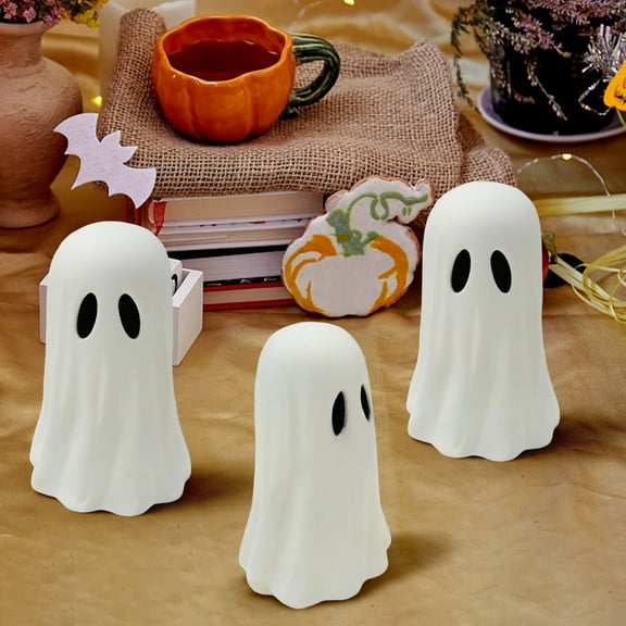 Wmkox8yii 3-Piece Set Cute Ghost Figurines,Resin Ghost Statues,Halloween Spooky White Ghost Figurines for Gifts Props Tabletop Home Decor