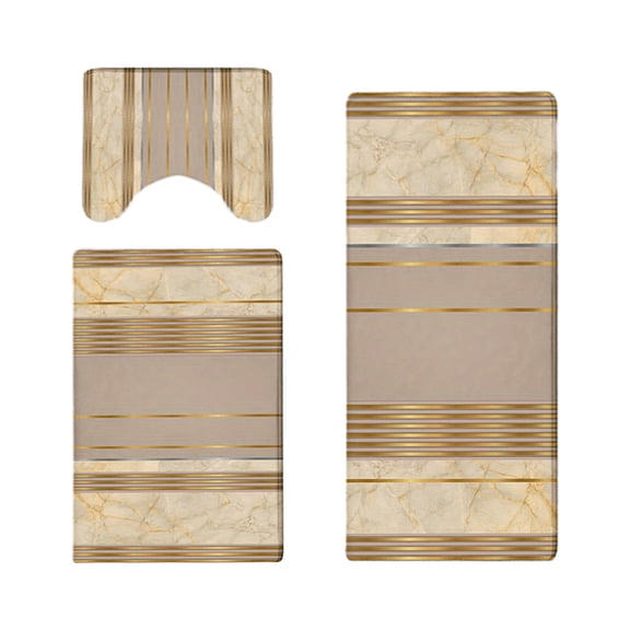 Wmkox8yii Bathroom Rugs Sets 3 Piece Soft Gold Thread Pattern Printed Bath Mat,Includes U-Shaped Toilet Rug Super Absorbent Bath Rugs