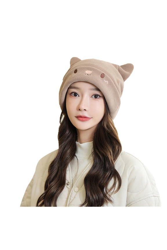 Beanie Hats For Women With Cute Cat Ear Knitting Cable Hat Cap Beanie Winter Warm Breathable Windproof Ski Cap Hat