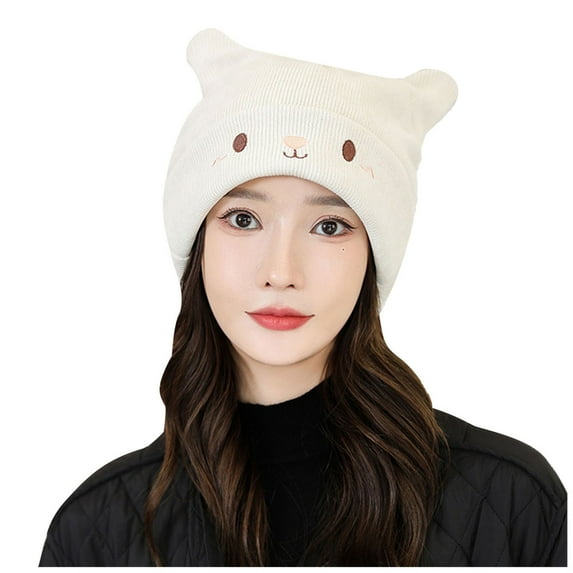 Wmkox8yii Beanie Hats For Women With Cute Cat Ear Knitting Cable Hat Cap Beanie Winter Warm Breathable Windproof Ski Cap Hat