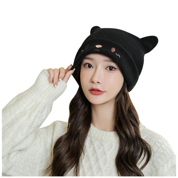 Wmkox8yii Beanie Hats For Women With Cute Cat Ear Knitting Cable Hat Cap Beanie Winter Warm Breathable Windproof Ski Cap Hat