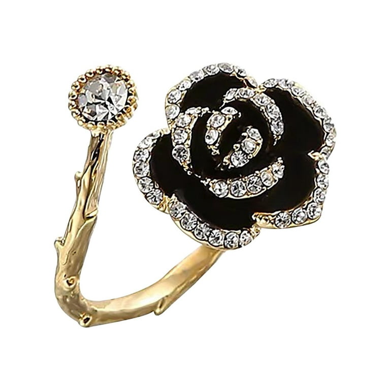 Wmkox8yii Black Rose Diamond Inlaid Retro Minority Open Ring Fashion Black Rose Rings Personality Wedding Anniversary Birthday Jewelry Gifts for Women