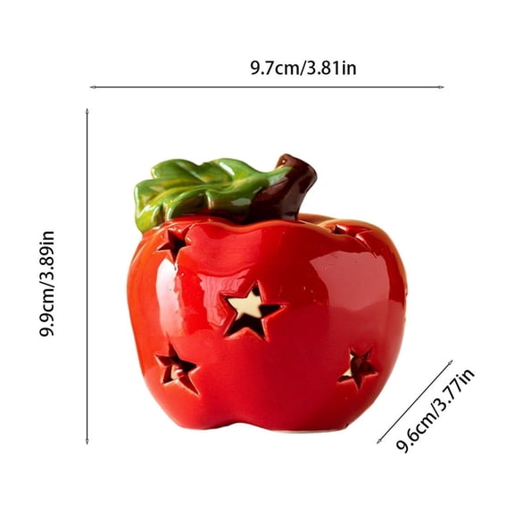 Wmkox8yii Ceramic Red Apple Night Light,Star Cutout Battery Operated Table Lamp,Cute Night Light Fruit Night Light for Bedroom,Home Office Decor & Gift