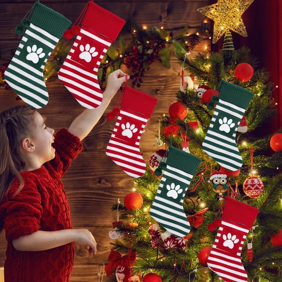 Wmkox8yii Christmas Stockings Large,Green White Strip Snowflake Hanging Stocking,Double Sided Fireplace Hanging Stocking for Christmas Party Decoration New Year Xmas Party Favors Supplies