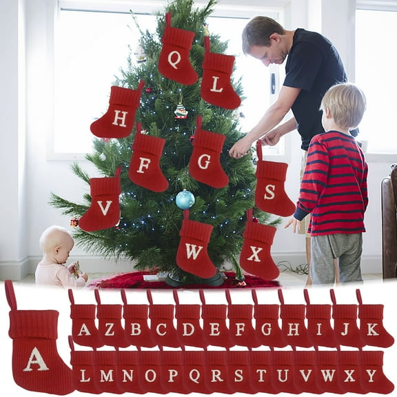 Wmkox8yii Christmas Stockings Monogrammed with 26 Letters,Soft Knitted Hanging Stuffers Mini Art Decor Stocking Set for Farmhouse Santa Tree Gifts Family Holiday Party Fireplace Xmas