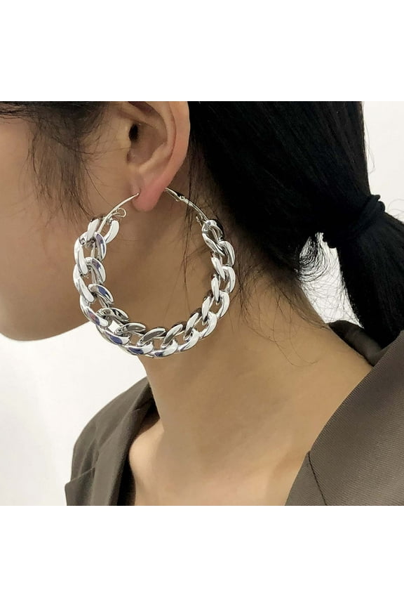 Earrings For Women,Exaggerated Creative Earrings Woman Personality Punk Big Circle Earrings Thick Chain Ear Studs