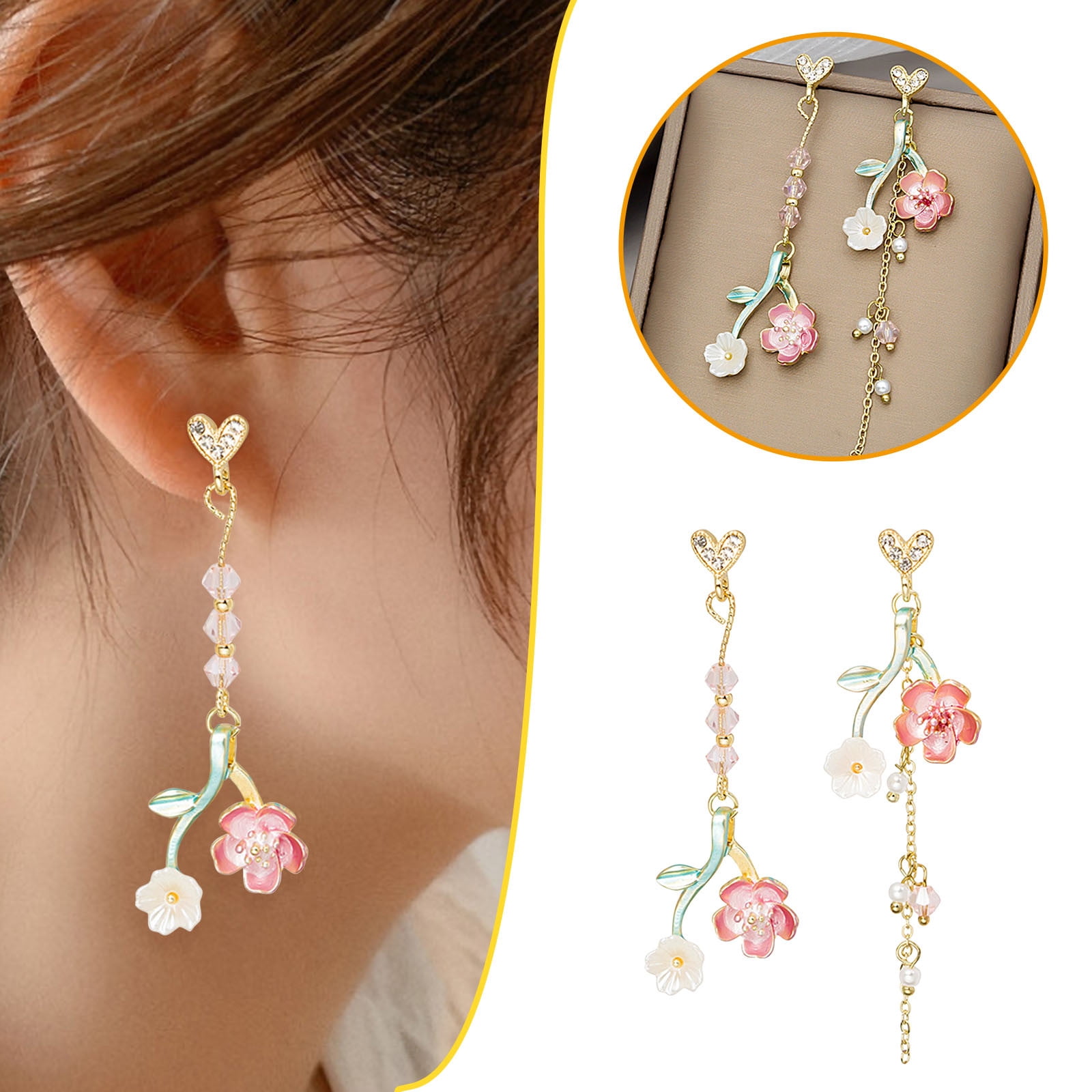 Wmkox8yii Earrings For Women,Japanese Small Fresh Long Love Flower Tassel  Earrings Flower Earrings Jewelry 
