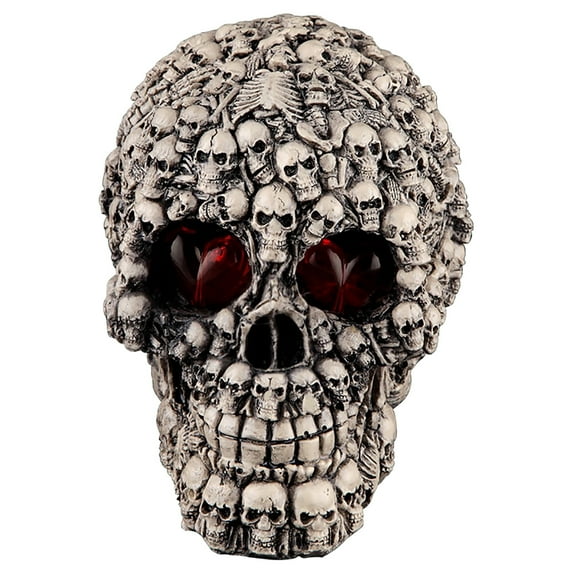 Wmkox8yii Glowing Skull Heads for Halloween Decoration Outdoor Indoor,Life Size Human Skull Sculpture with LED Light Up Glowing Eyes,Resin Skull Head Halloween Ornaments Props Dress Up