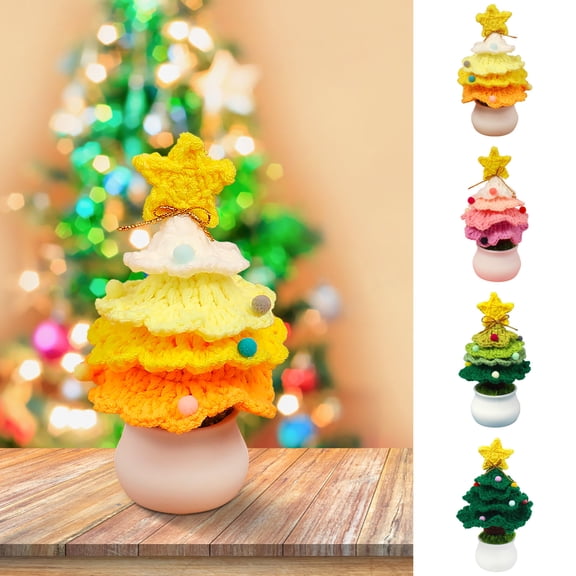 Wmkox8yii Handmade Crochet Christmas Tree Potted Plant,Mini Potted Plant Design,Knitted Artificial Christmas Tree with Exquisite Pot,for Car Dashboard Home Office Christmas Decor
