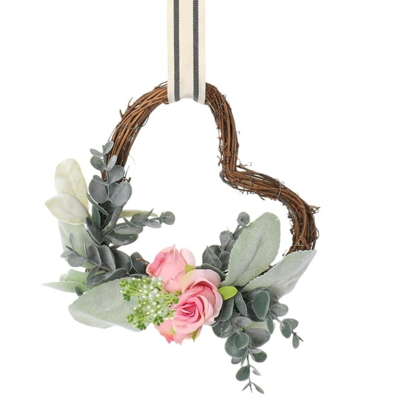Wmkox8yii Heart Shaped Mini Wreath,Artificial Eucalyptus Pink Rose Grapevine Wreath for Mother's Day Home Mirror Wall Cabinet Gift Decor