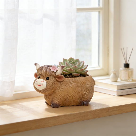 Wmkox8yii Highland Cow Succulent Planter,Resin Succulent Flower Pot,Small Decorative Animal Flower Container Gift for Cow Lovers Desk,Shelf,Home Decor