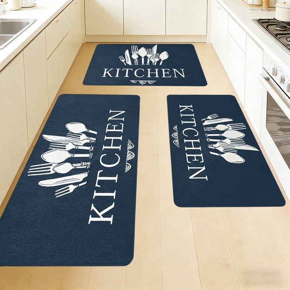 Kitchen Rug Set,3 Pcs Non Slip Rubber Backing Absorbent Oil-Resistant Floor Mats,Machine Washable Soft Microfiber Carpets for Cooking Area Kitchen