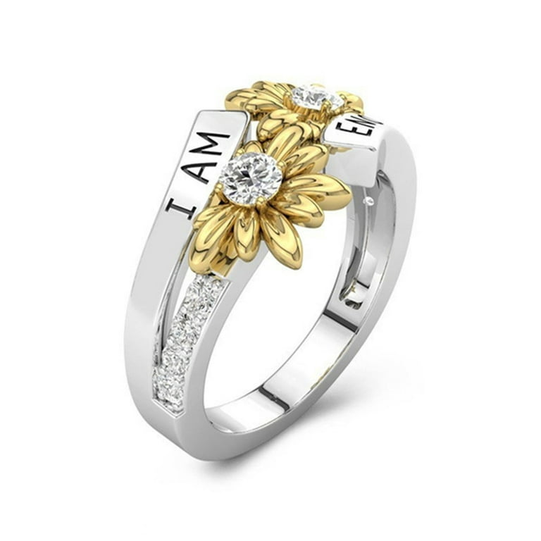 Wmkox8yii Ladies Fashion Light Color Lettering Sunflower Diamond Ring  Fashion Creative Ring Jewelry 