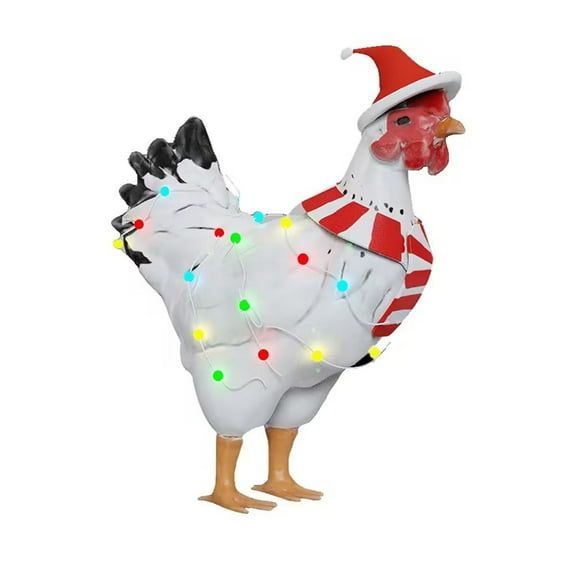 Wmkox8yii Light Up Christmas Chicken Patio Decoration 15.7'',Sturdy Outdoor Lawn Ornament Christmas Chicken Decorations with Color Lights,Rooster Garden Stakes for Ground Lawn Outdoor Decor